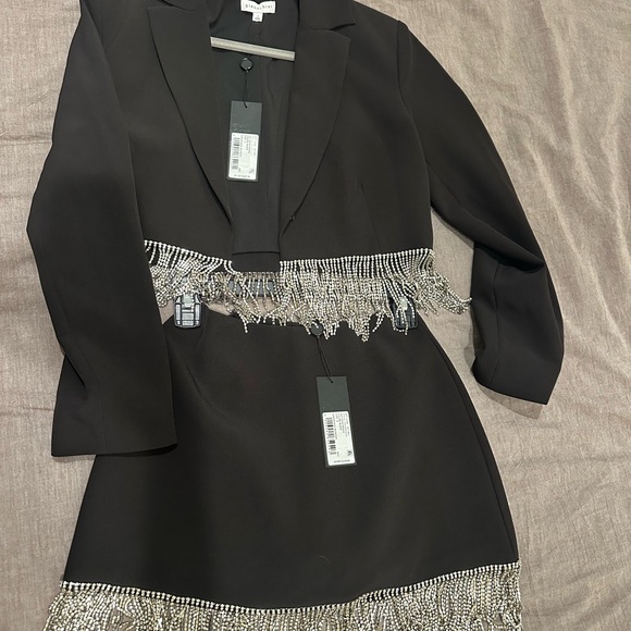Gianni Bini Tops - Gianni Bini Black Blazer Dress with Silver Fringe